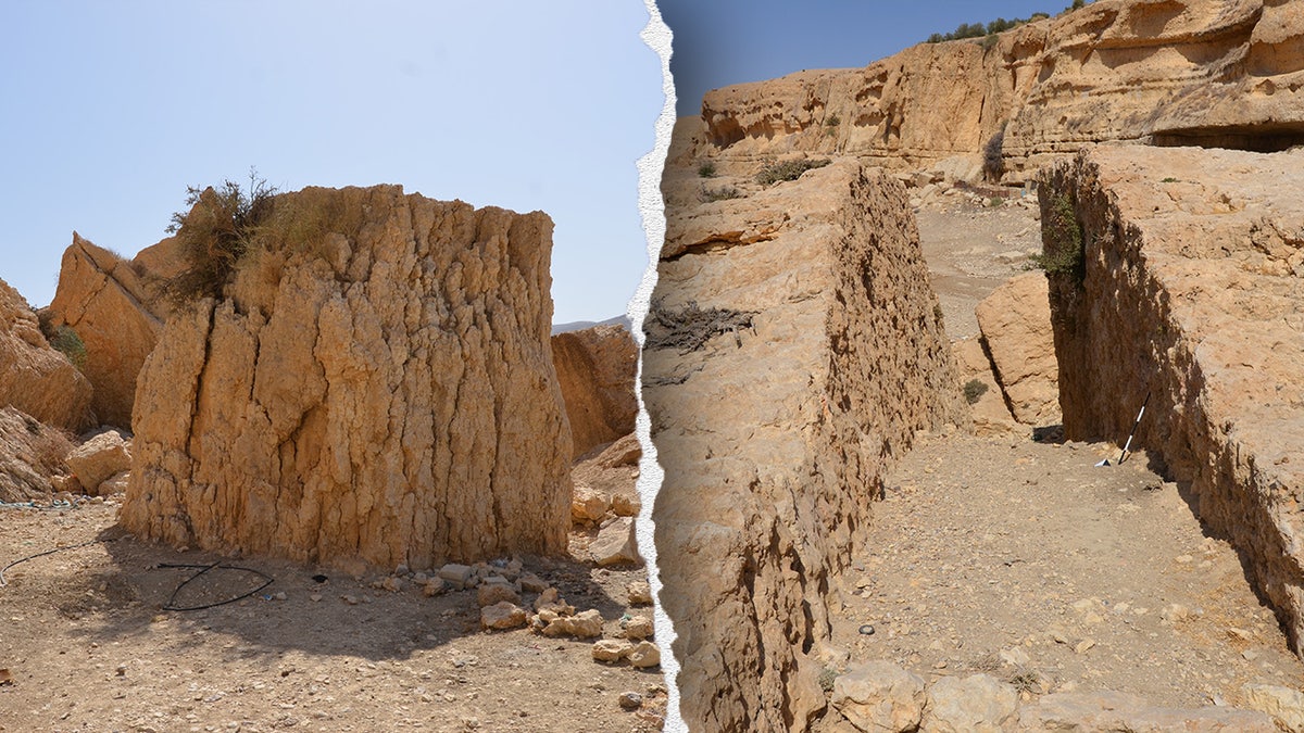Split image of ruins of ancient site