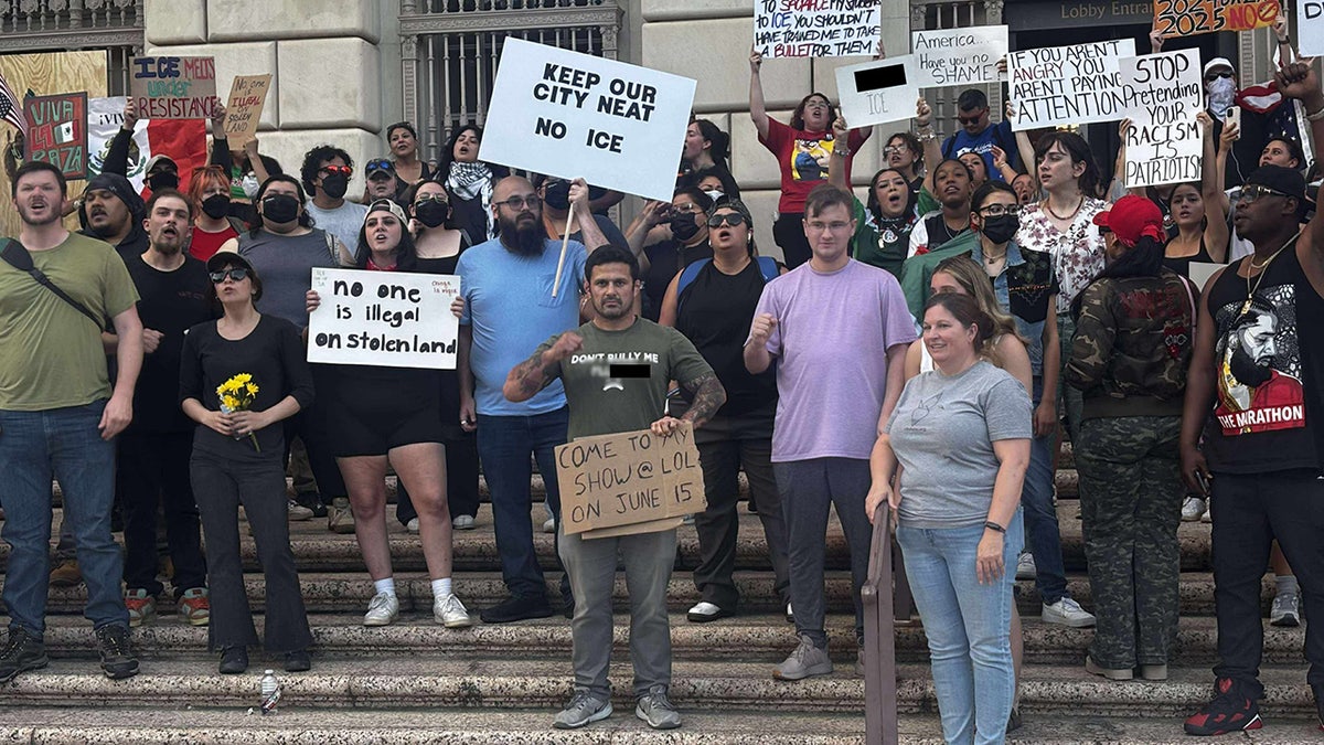 Protesters basal connected steps successful beforehand of San Antonio City Hall