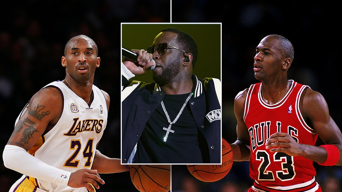 Kobe Bryant and Michael Jordan along with a photo of Diddy