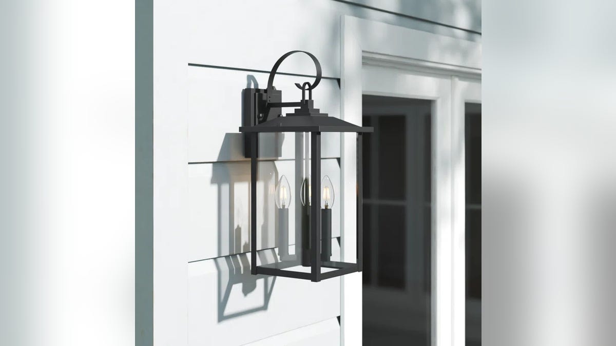 This porch light turns on automatically.