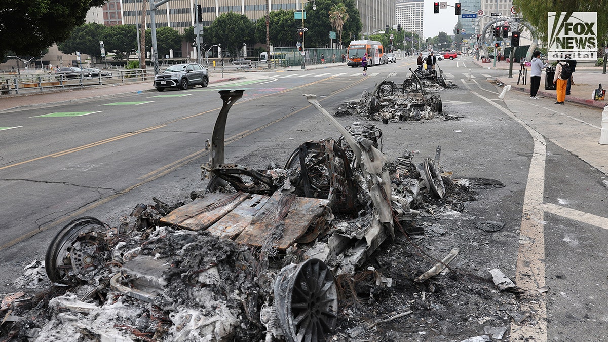 burnt-out car connected thoroughfare successful LA