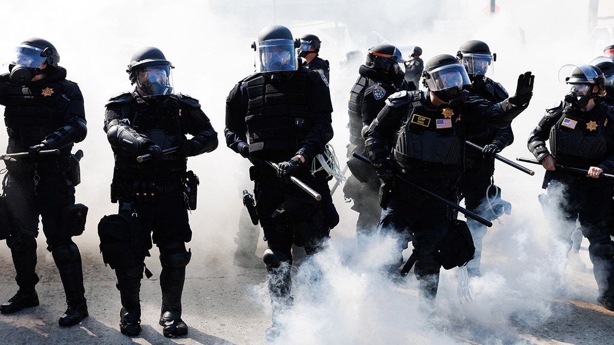 California Highway Patrol during the anti-ICE protests successful Los Angeles