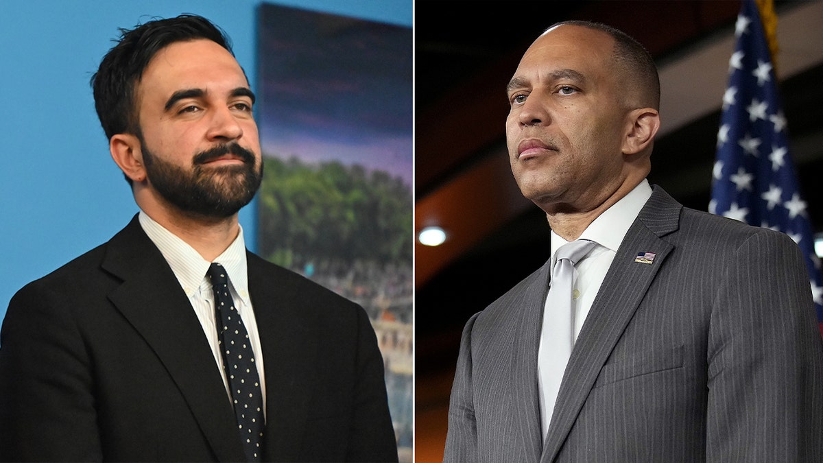 Zohran Mamdani, left, next to Hakeem Jeffries