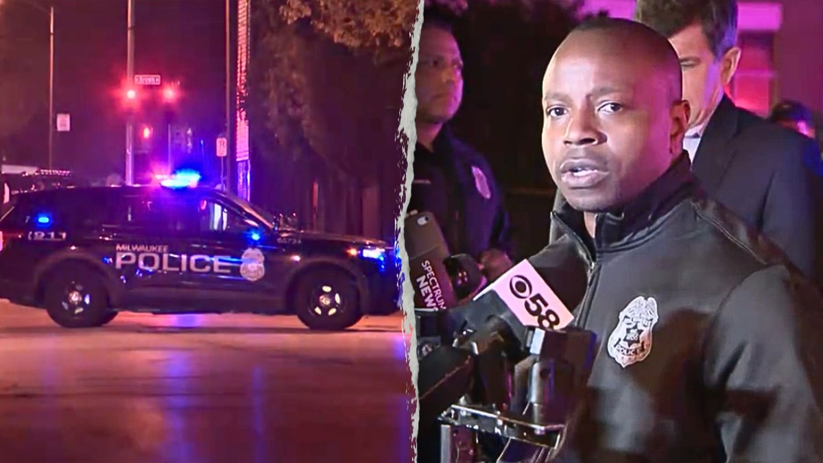 Mayor Cavalier Johnson and a Milwaukee police car