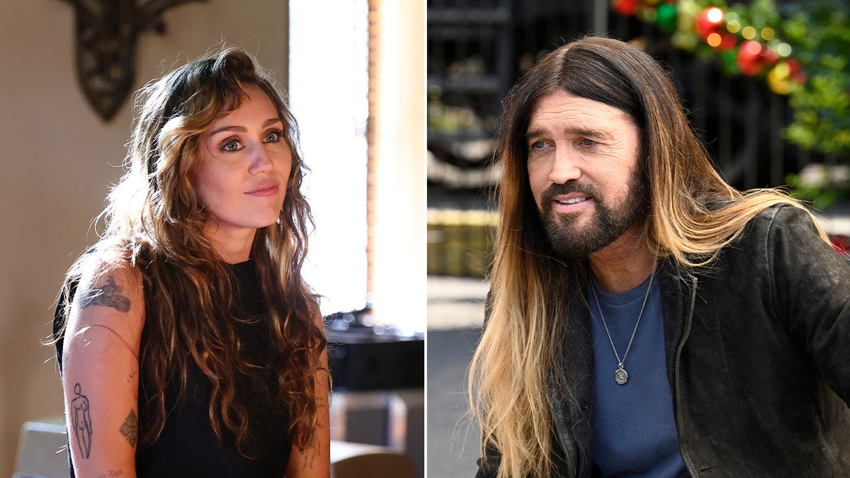 Miley Cyrus and Billy Ray Cyrus split image