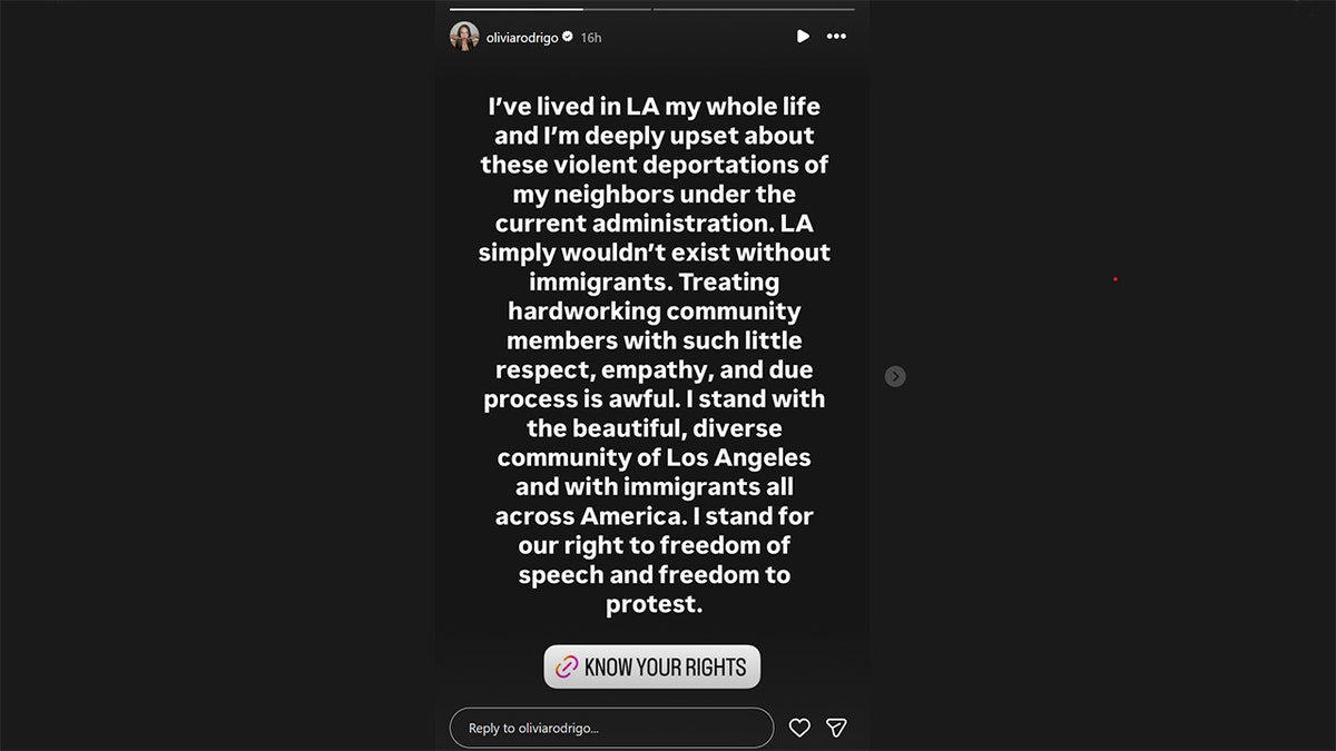 Olivia Rodrigo's Instagram Stories post