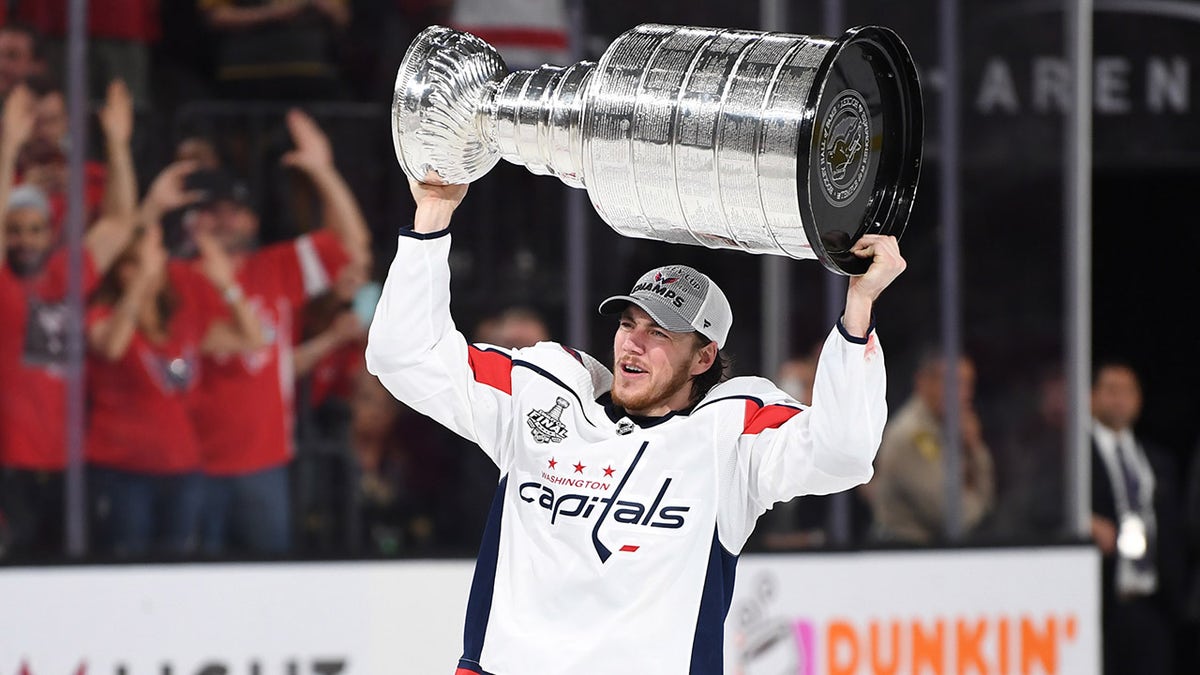T.J. Oshie hoists the Stanley Cup