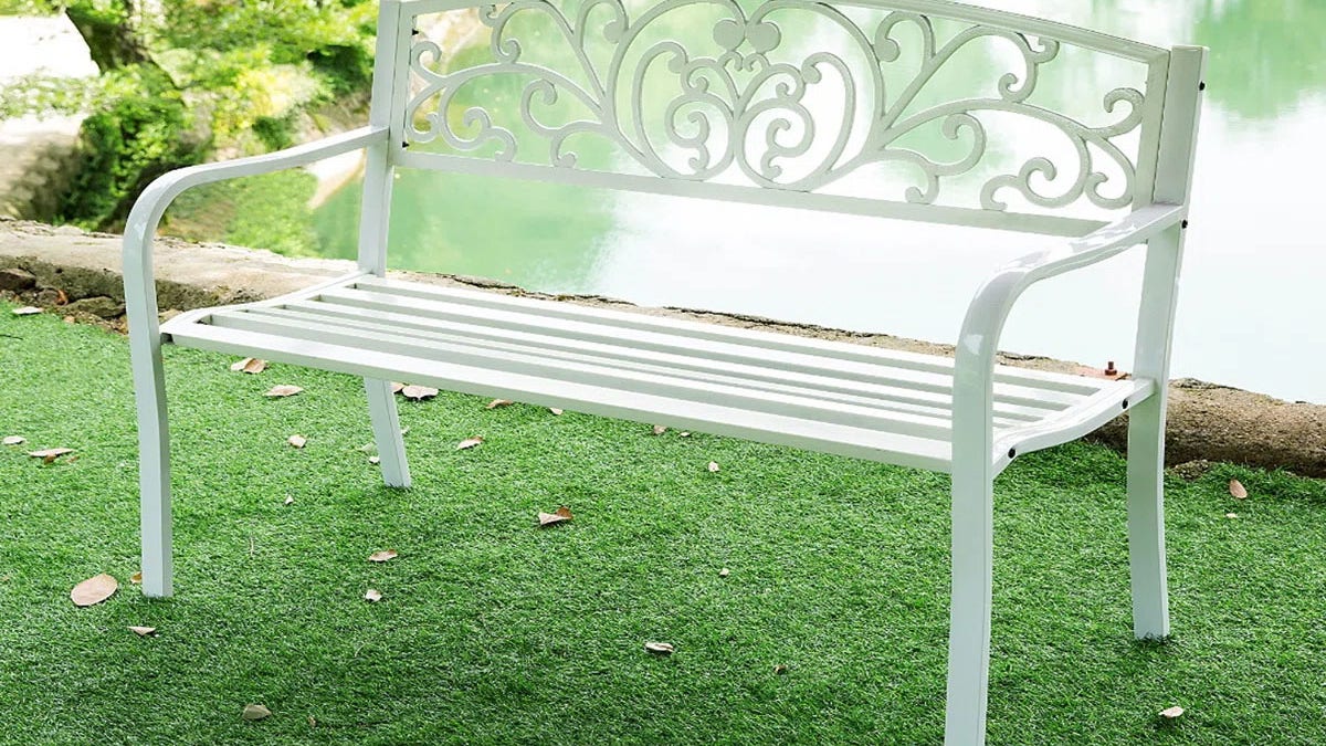 Add charming benches to your outdoor landscape.