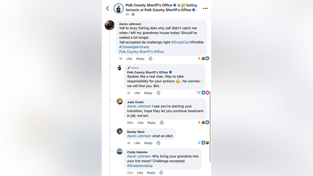 Aaron D. Johnson taunts Polk County Sheriff connected societal media