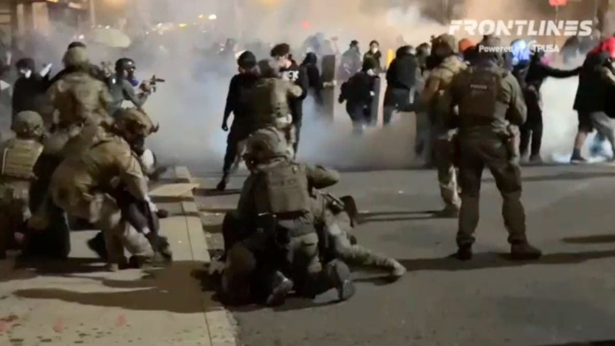 Federal agents apprehension a personification extracurricular an Immigration and Customs Enforcement (ICE) installation successful Portland, Oregon, connected Wednesday night.