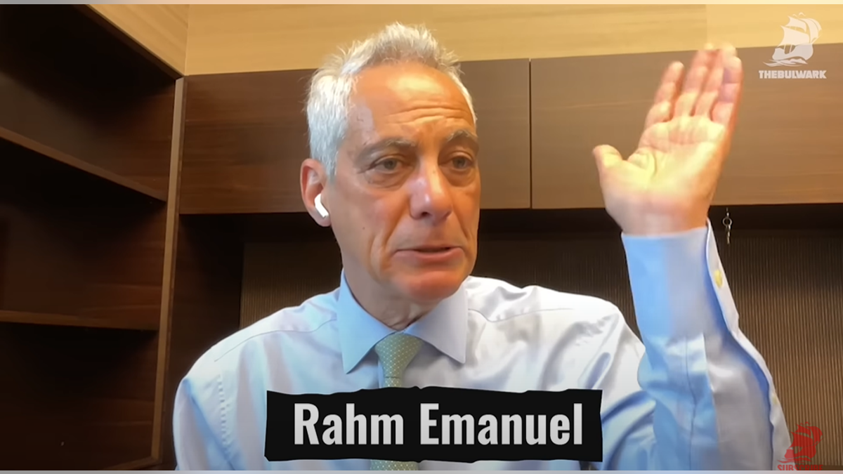 Rahm Emanuel speaks on a podcast