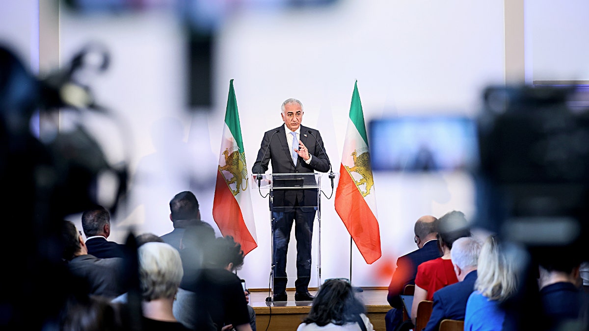 Reza Pahlavi speaks in Paris on June 23, 2025