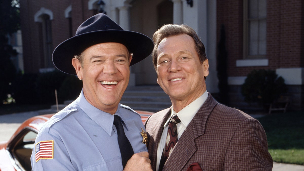 "The Dukes of Hazzard" cast, left to right: Rick Hurst (as Deputy Cletus Hogg); Sonny Shroyer (as Enos Strate) in 1999.