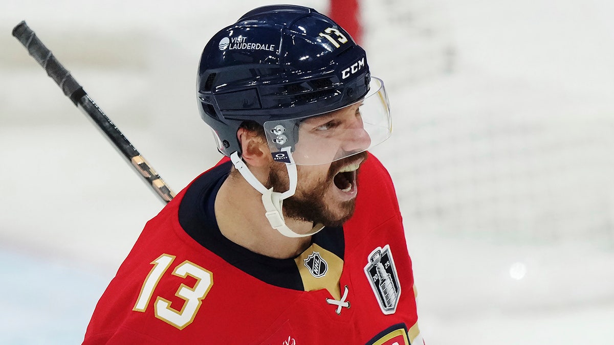 Sam Reinhart celebrates goal