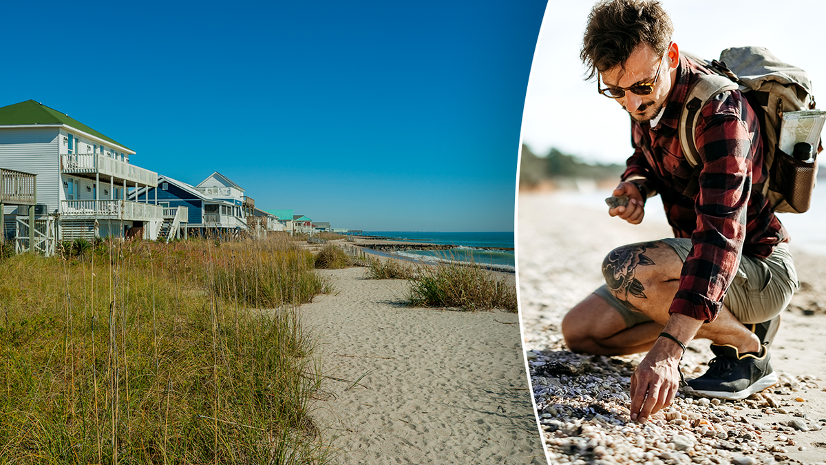 Edingsville Beach site is uncovered by tourists on South Carolina's Edisto Island Split image of man on beach, Edisto Island