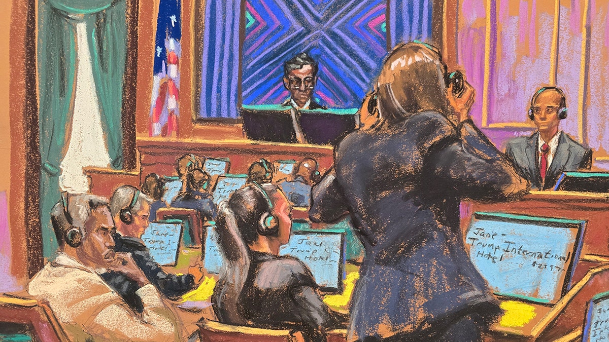 A sketch of special Agent Joseph Cerciello on the witness stand during the P. Diddy trial.