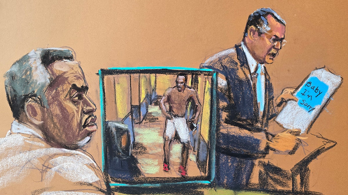 A sketch of P. Diddy in court during his trial.