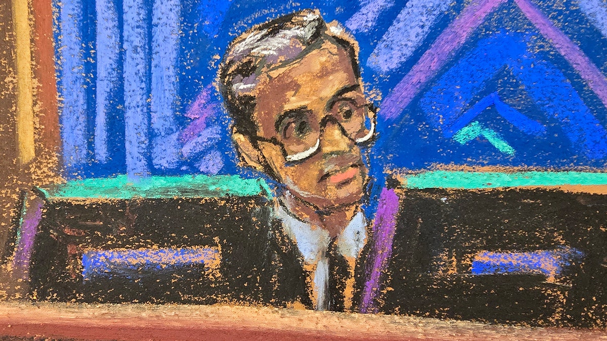 Sketch of Judge Arun Subramanian in court at the P. Diddy trial.