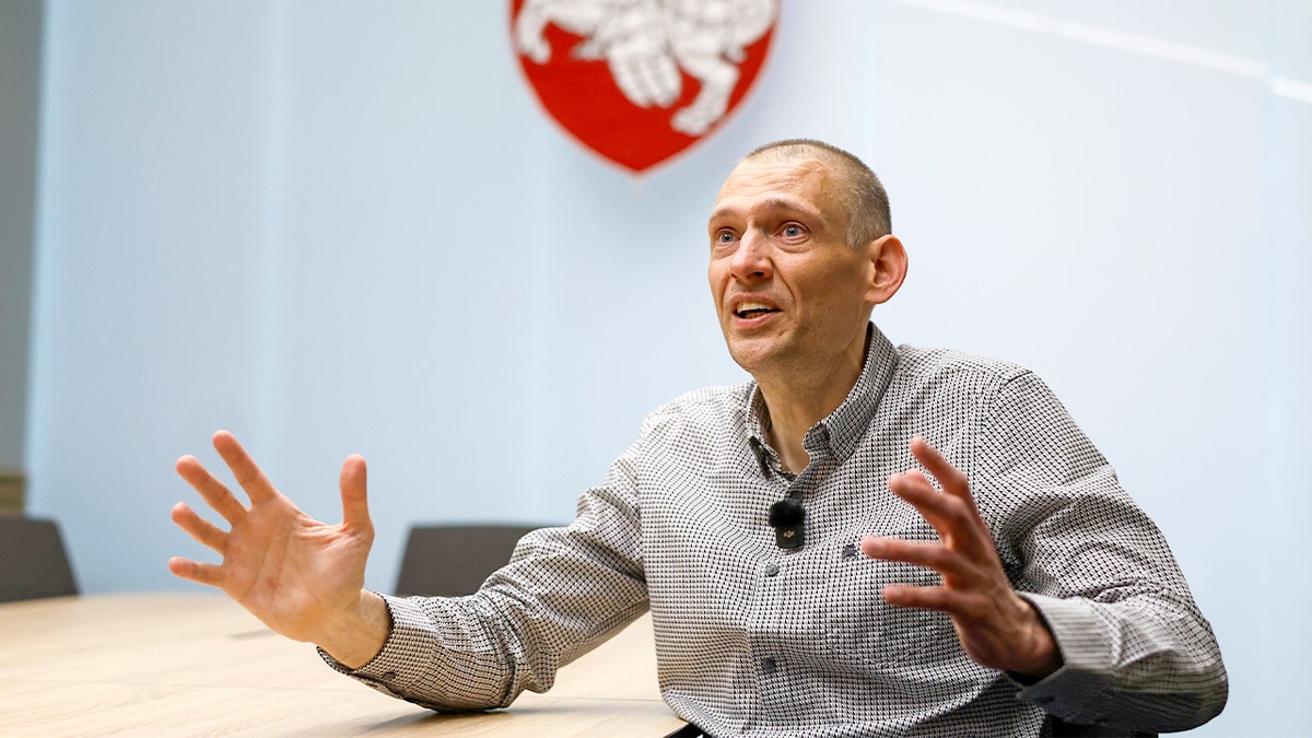Siarhei Tsikhanouski speaks after being released