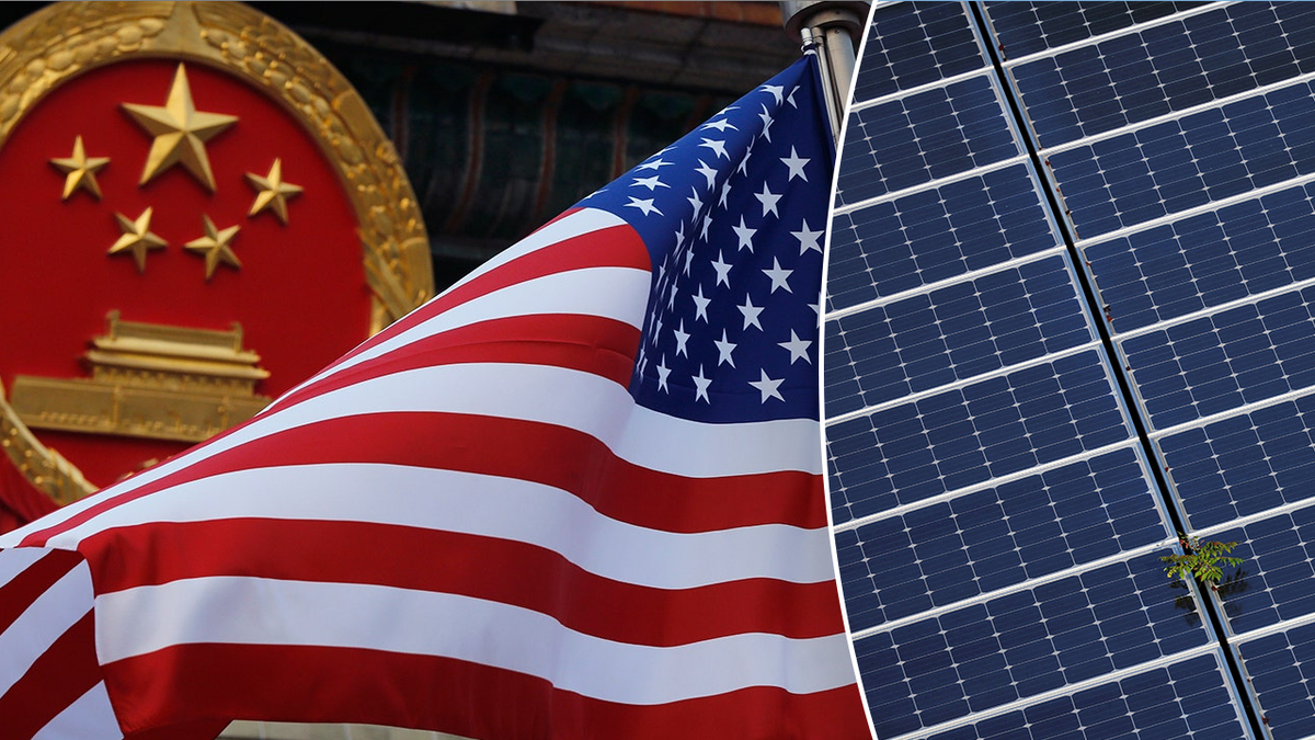 American flag and solar panels