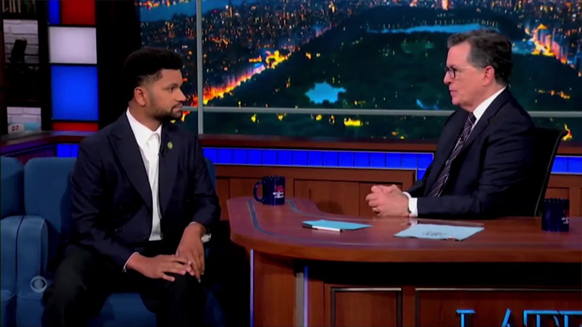 Stephen Colbert and Maxwell Frost