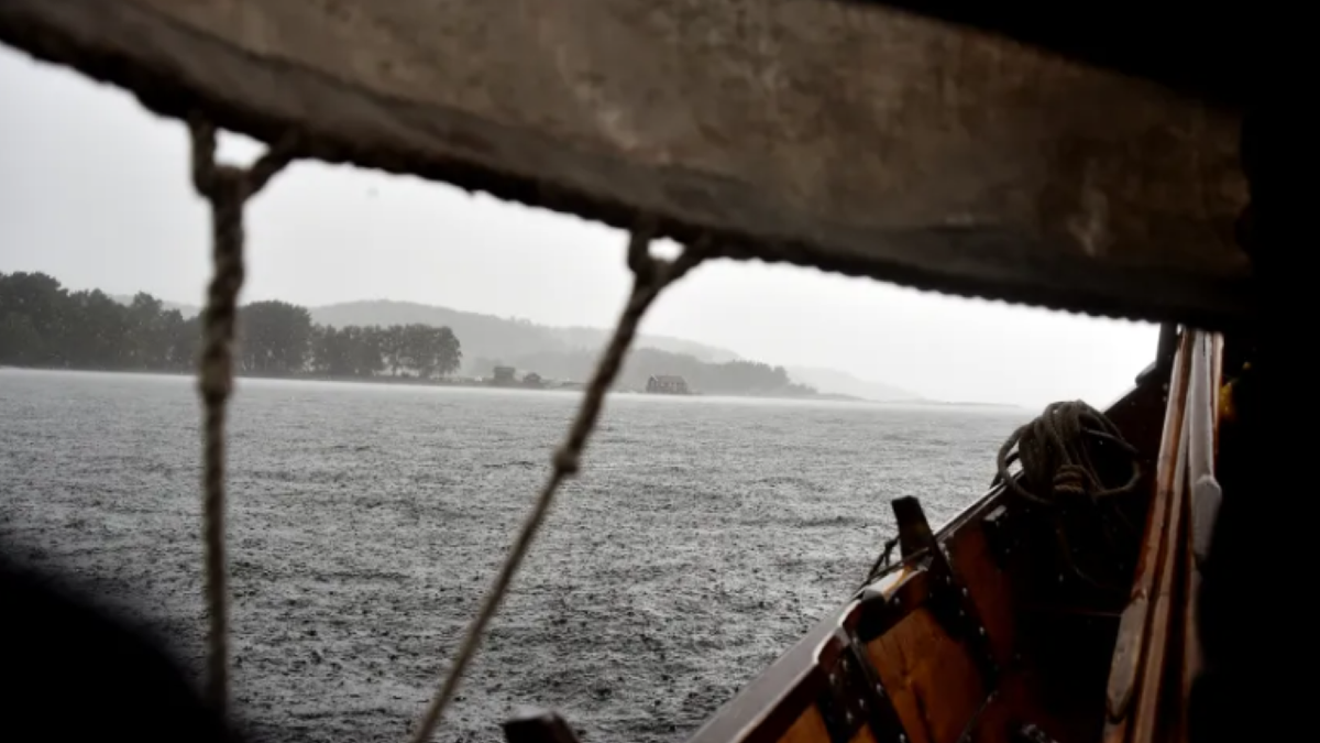 Viking ship during stormy day