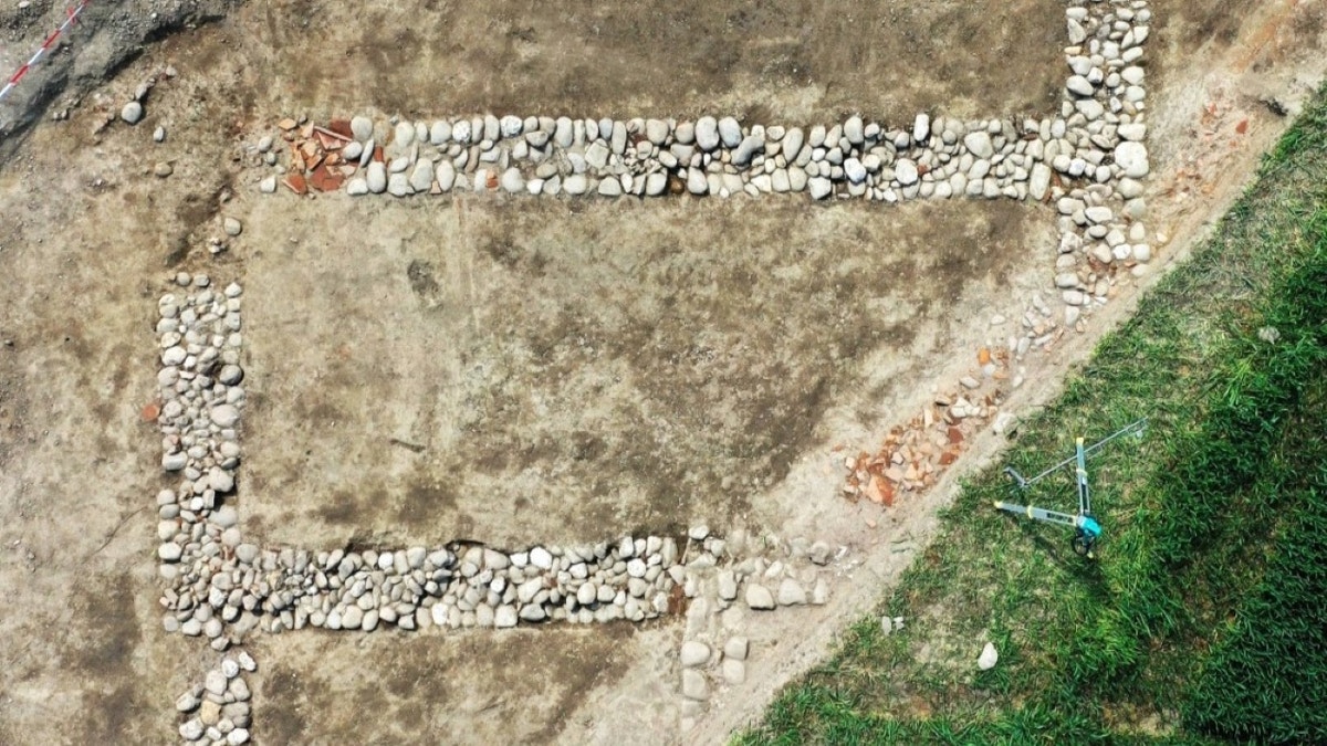 Aerial view of Roman building ruins