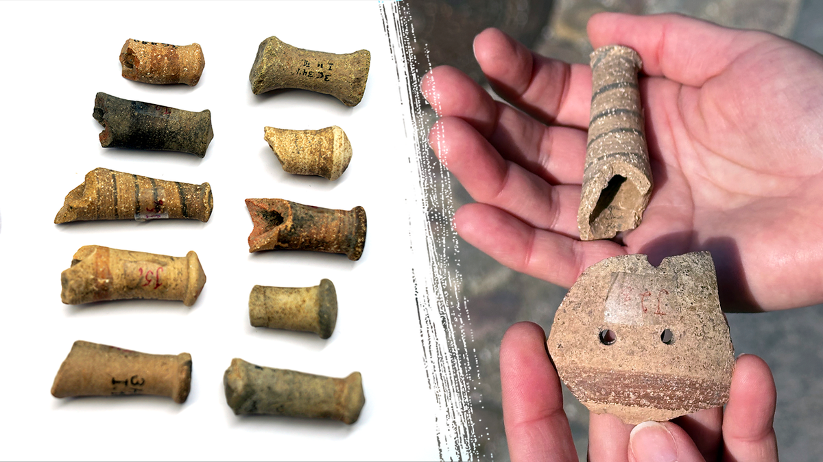 Split images of baby rattles