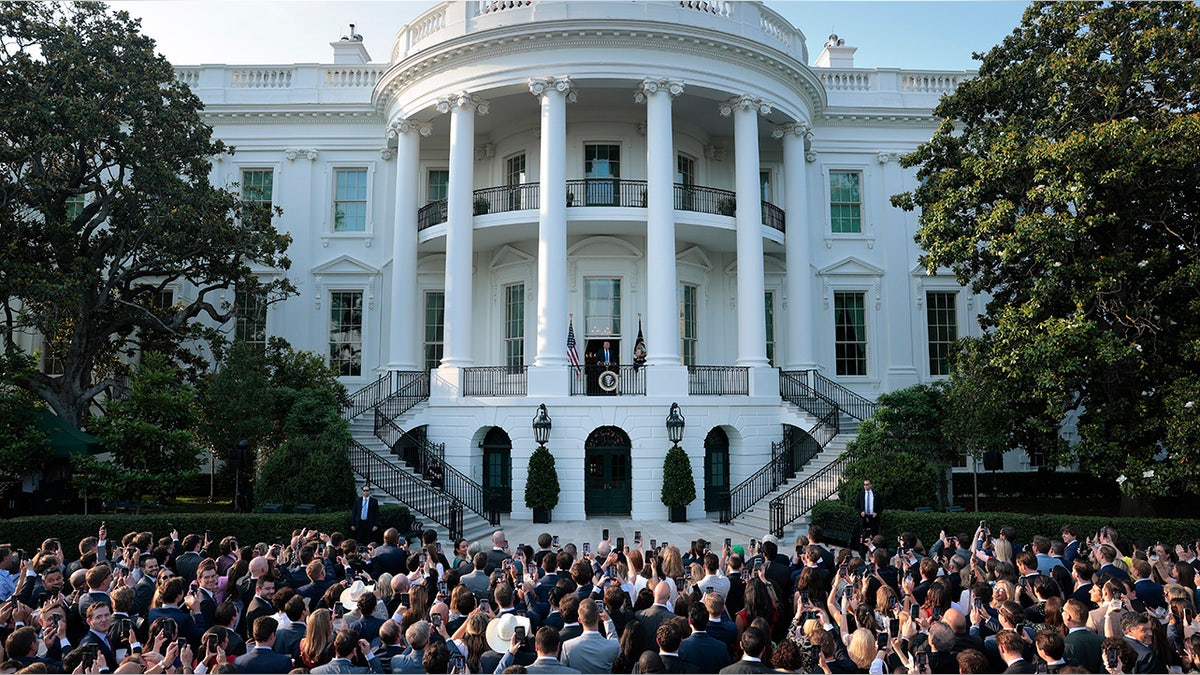 Trump speaks to crowd at White House