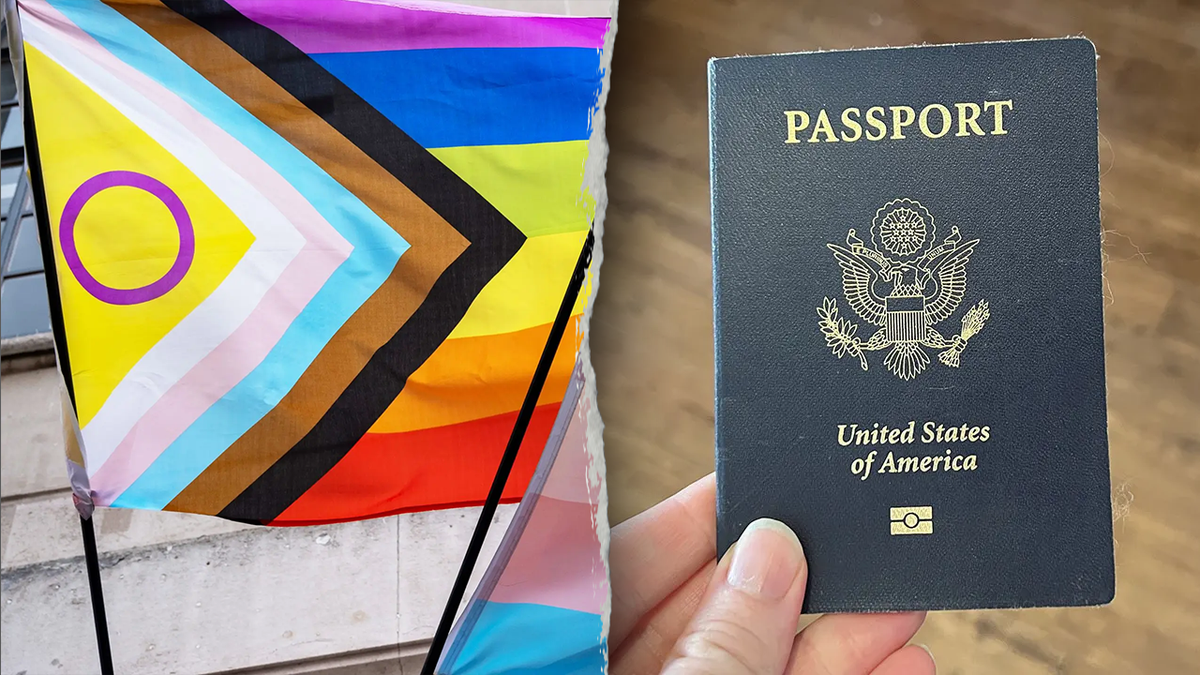 A pridefulness emblem successful a divided representation with a U.S. passport
