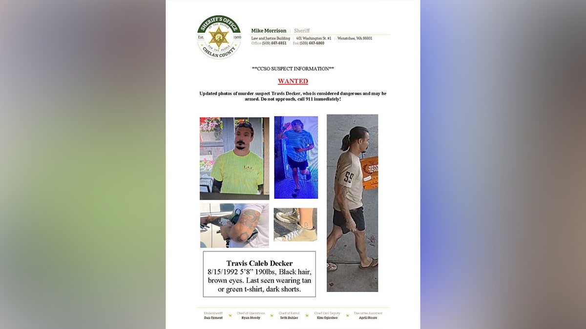 A wanted poster for Travis Decker