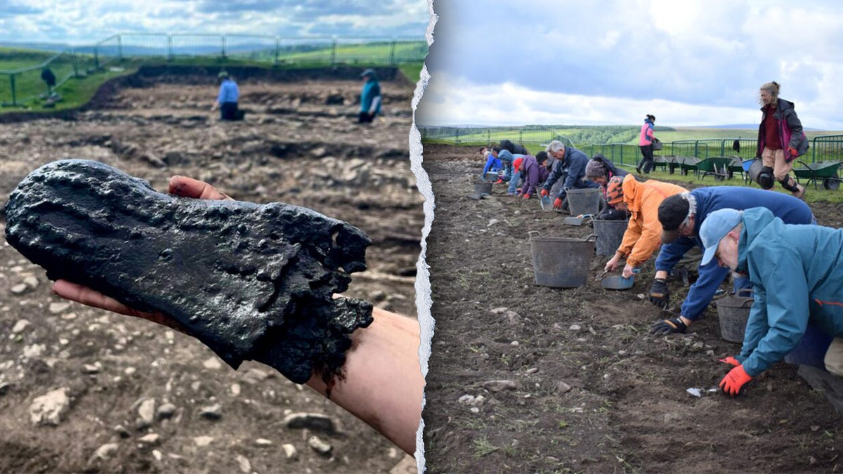 Split image of shoes, volunteers working