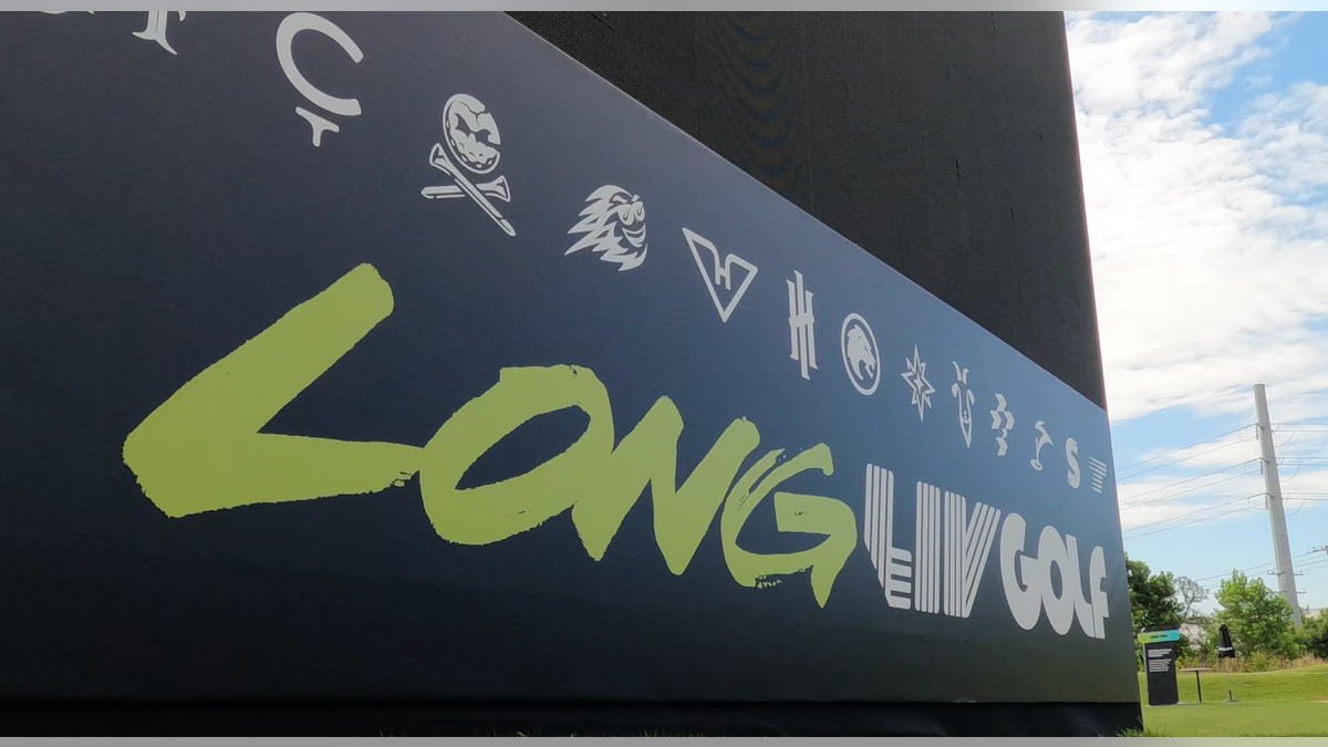 Sign reads "Long LIV Golf" at Maridoe Golf Club in North Texas