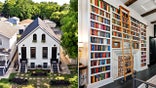 split image for story about book lover's house on sale in Columbus, OH: left side shows exterior of home while right shows interior
