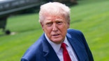 Donald Trump looking concerned on White House lawn.