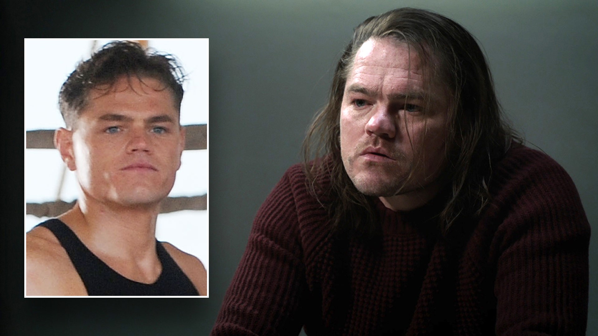 Boardwalk Empire star Devin Harjes wears red sweater, in character.