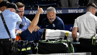 Rays pitcher carted off in 'terrifying' scene after being struck in face by foul ball - Fox News