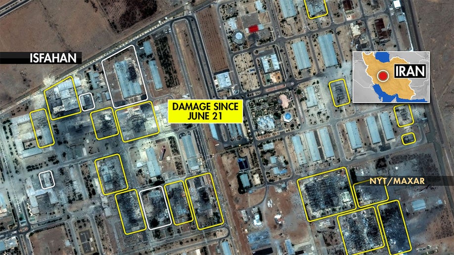 A map shows damage to Iran's Isfahan nuclear site after being struck by the United States in Operation Midnight Hammer.