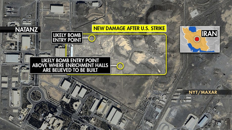 A map shows damage to Iran's Natanz nuclear site after being struck by the United States in Operation Midnight Hammer.