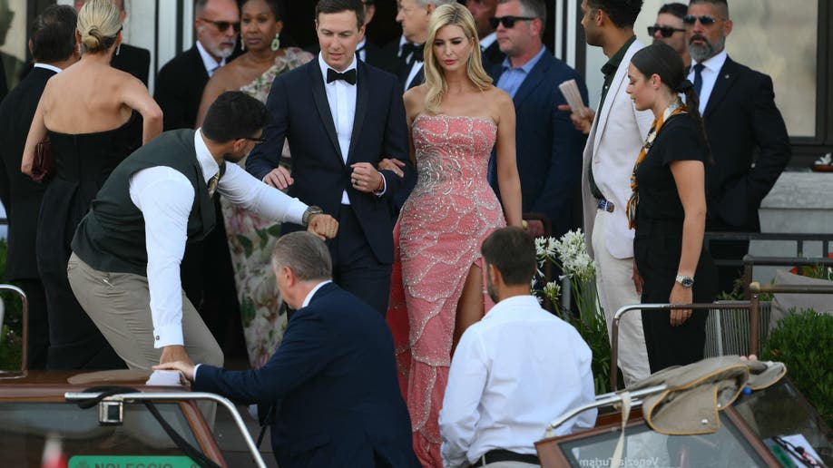Ivanka Trump in a pink dress and Jared Kushner in black tux at Jeff Bezos and Lauren Sanchez's wedding