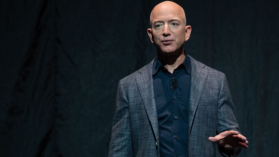 Jeff Bezos at a presentation for Blue Origin.