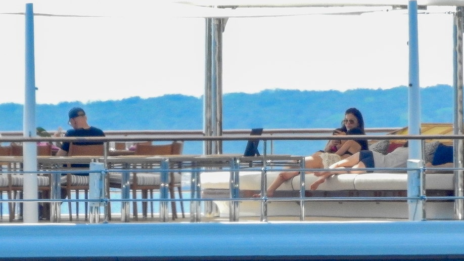 Sanchez and Bezos relaxed on the upper deck of his yacht.