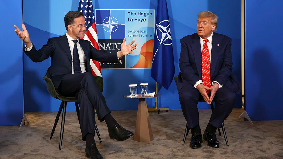 President Donald Trump speaks during a meeting with NATO Secretary General Mark Rutte.
