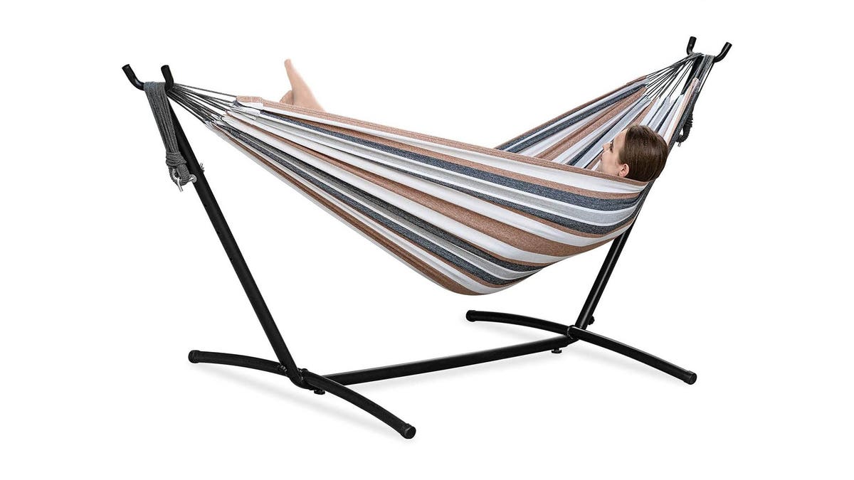 Pop up a hammock with a stand in minutes.