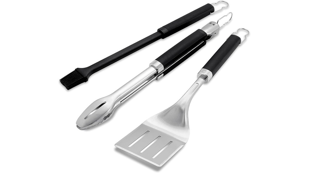 This grill tool set is made of stainless steel.