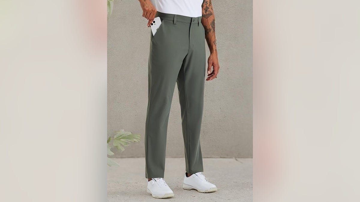 These pants strike a balance between function and fashion with a slim, flat-front silhouette.