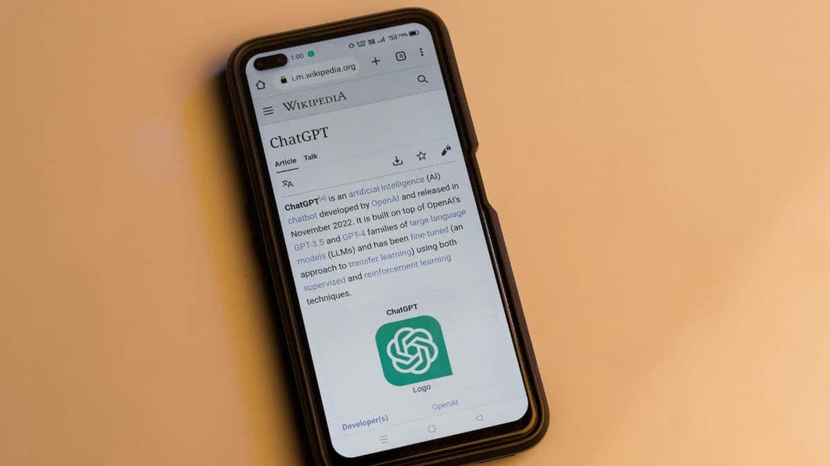 Wikipedia page showing ChatGPT description on a smartphone.