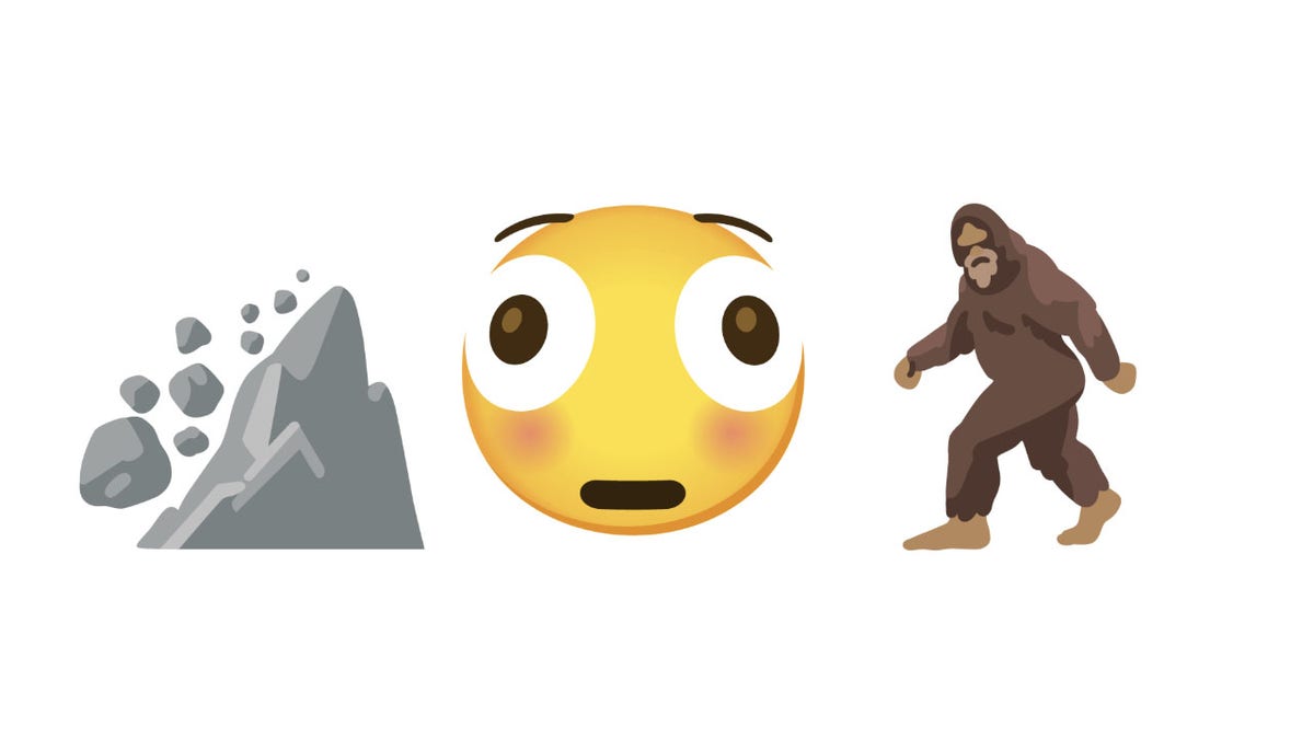 Landslide, distorted face and hairy creature new emojis.