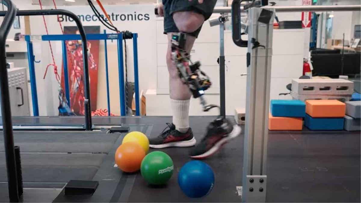A man kicking balls while wearing the e-OPRA bionic knee prosthesis.