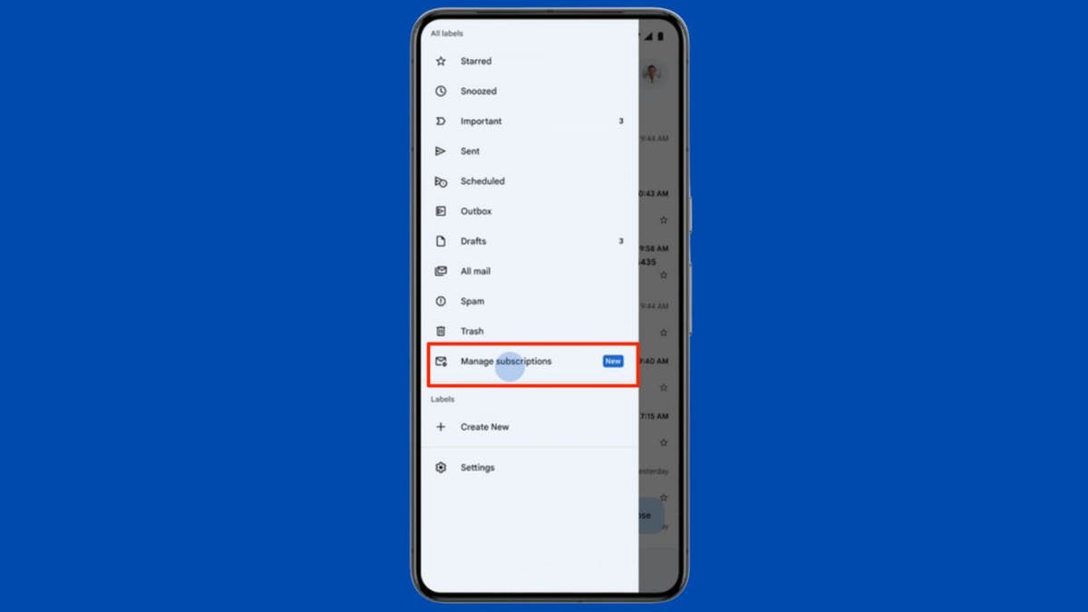 Gmail’s "Manage Subscriptions" page on mobile.